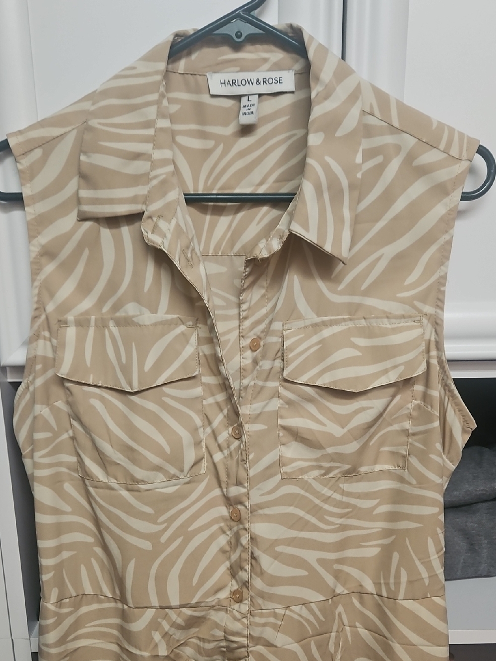 Harlow & Rose Beige Zebra-Print Sleeveless Jumpsuit